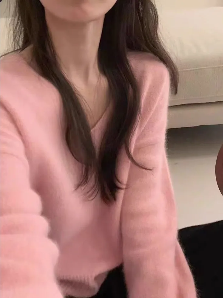 レディース レイジー スレ ニット セーター Vネック ルーズフィット オーバーヘッド 秋冬新作 着痩せ 多用途 スイート インナーウェア セーター