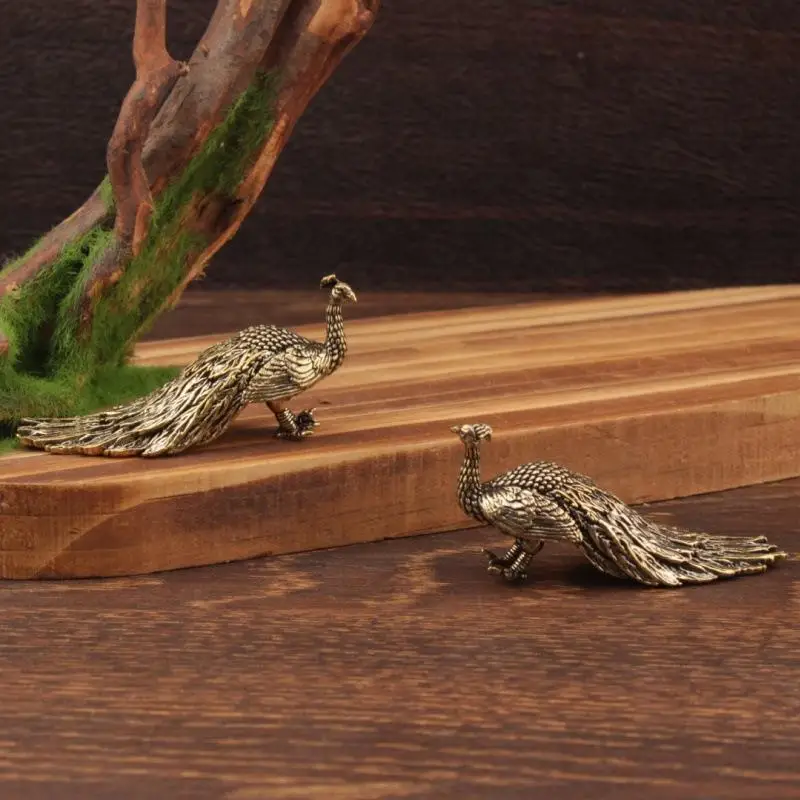 1 قطعة زخرفة الطاووس الرجعية ديكور المنزل تمثال الشكل النحاس الحرف اليدوية الصينية الديكور زخرفة النحاس الصغيرة #4