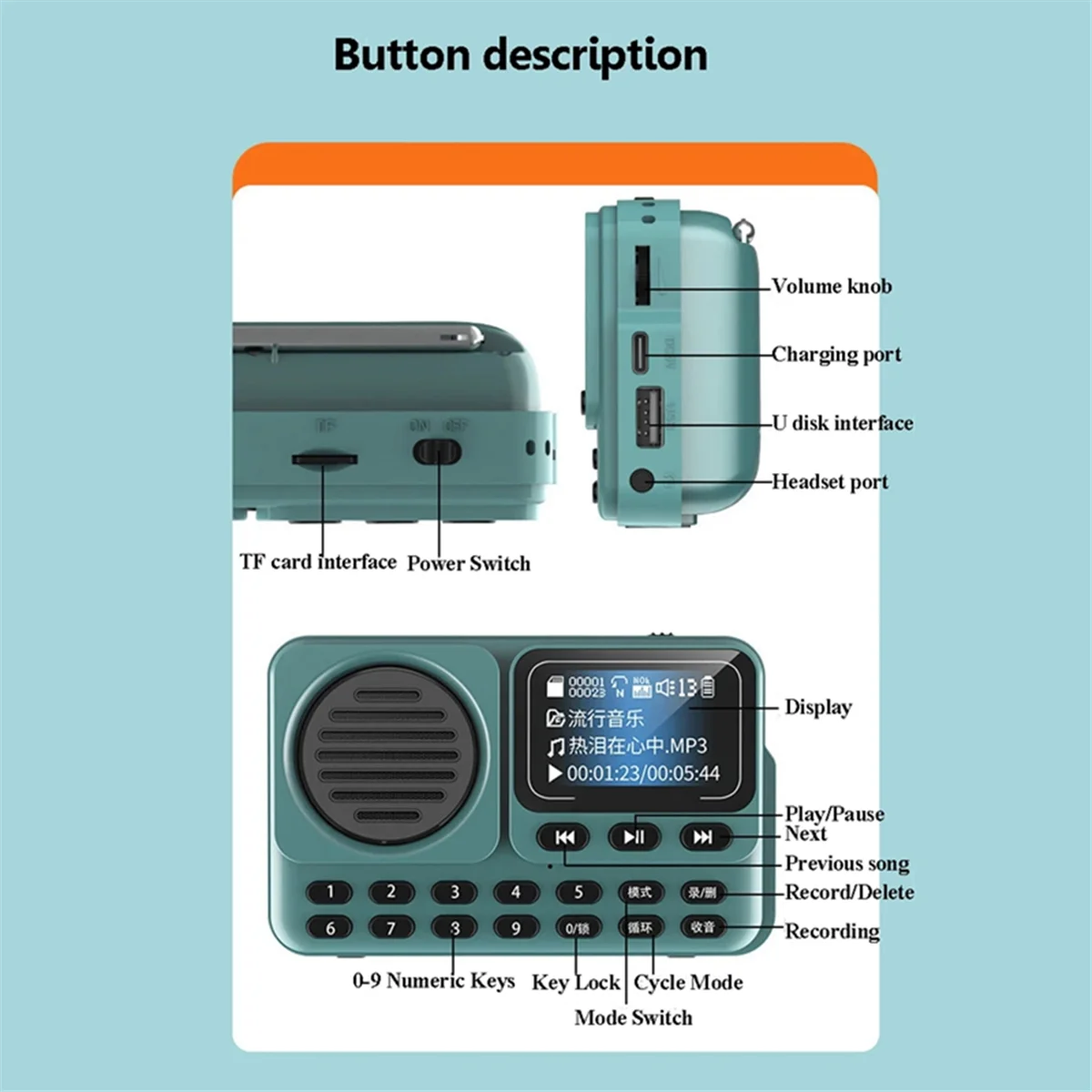 

【Новый пользовательский компонент!】Мини-портативный FM-радио со светодиодным дисплеем, приемник радиоприемника, беспроводной Bluetooth-динамик, HD-рекордер, поддержка времени воспроизведения