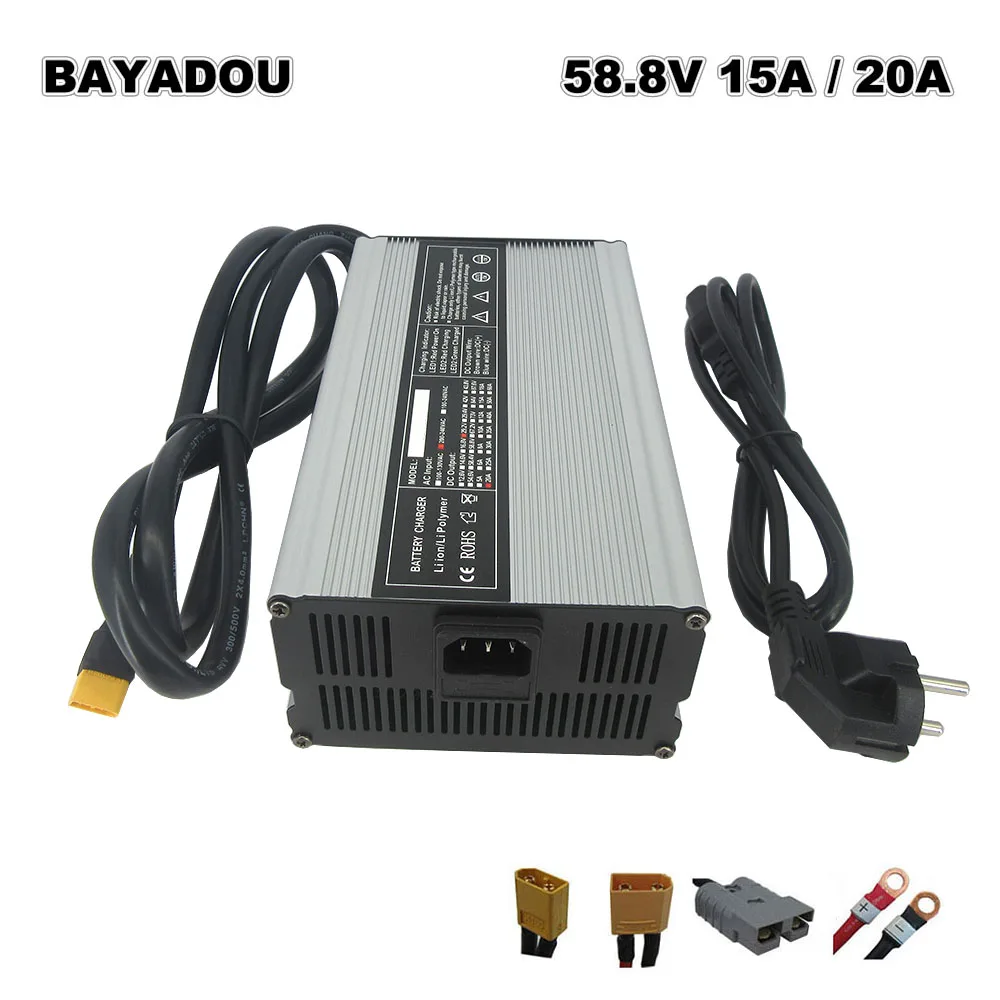 

58.8V 15A 20A Lithium Fast Charger 900W 52V 14S Li-ion Forklift Sweeper RV Golf Cart Battery Charger SB50 XT60 XT90 Connector
