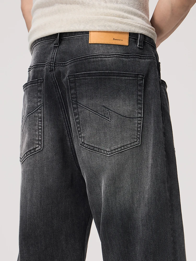 

KSTUN Men's Spring Summer High Street Loose Straight Black Grey Stretch Thin Jeans Fashion Pocket Design Premium Denim Pants