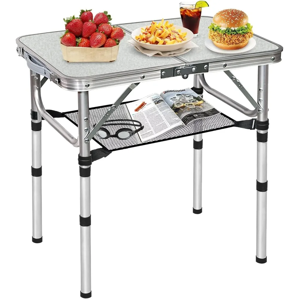 Tavolo da campeggio pieghevole portatile in alluminio con altezze regolabili e portaoggetti in rete, tavolo da picnic leggero 24 x 16