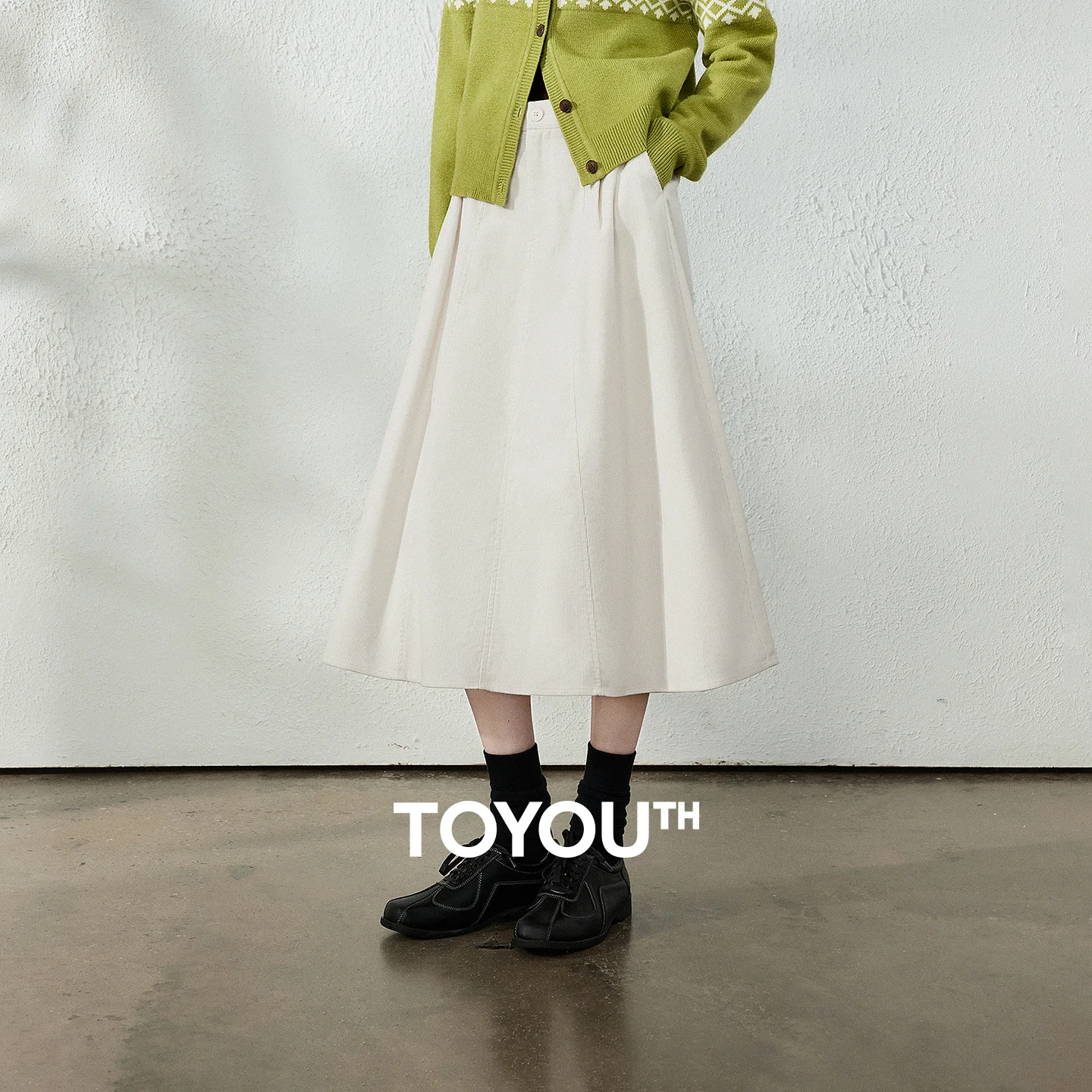 TOYOUTH Women Skirt 2026 Autumn New Cotton Corduroy A‑Line Seamed Retro Nomadic Midi Skirt