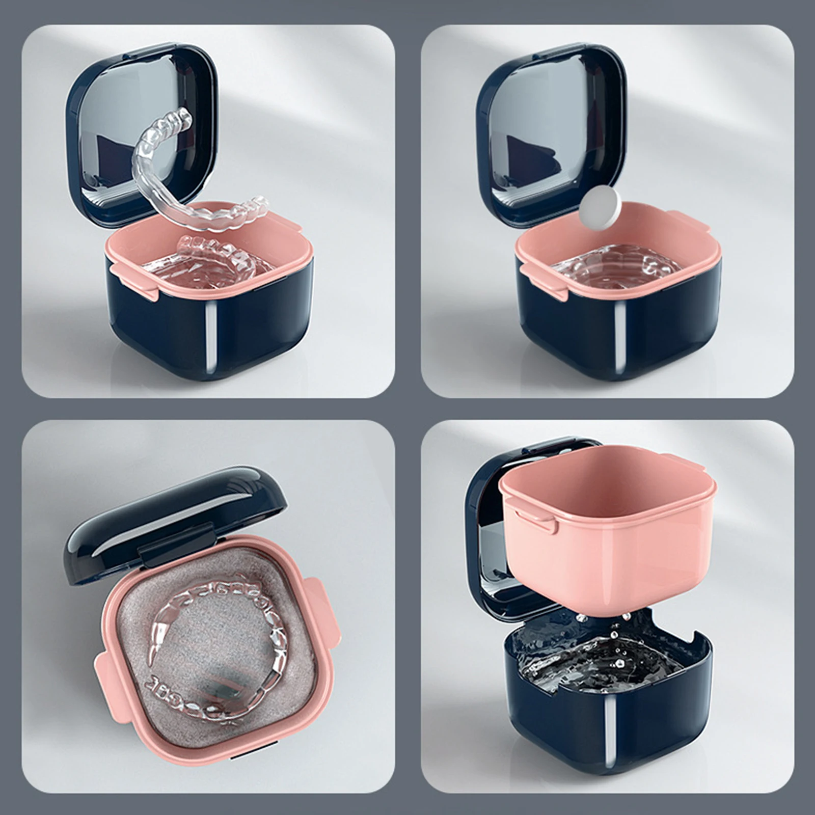 Denture Case with Strainer Basket Complete  False Teeth Storage Box Denture Cup for Clear Braces Gum Retainer Travel