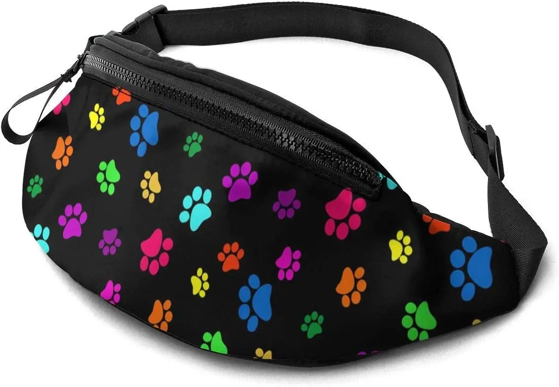 Colorful Dog Cat Paw Print Fanny Pack for Women MenWaist Bag Adjustable Belt Waist Pack for Travel Sports Running Hiking Cycling