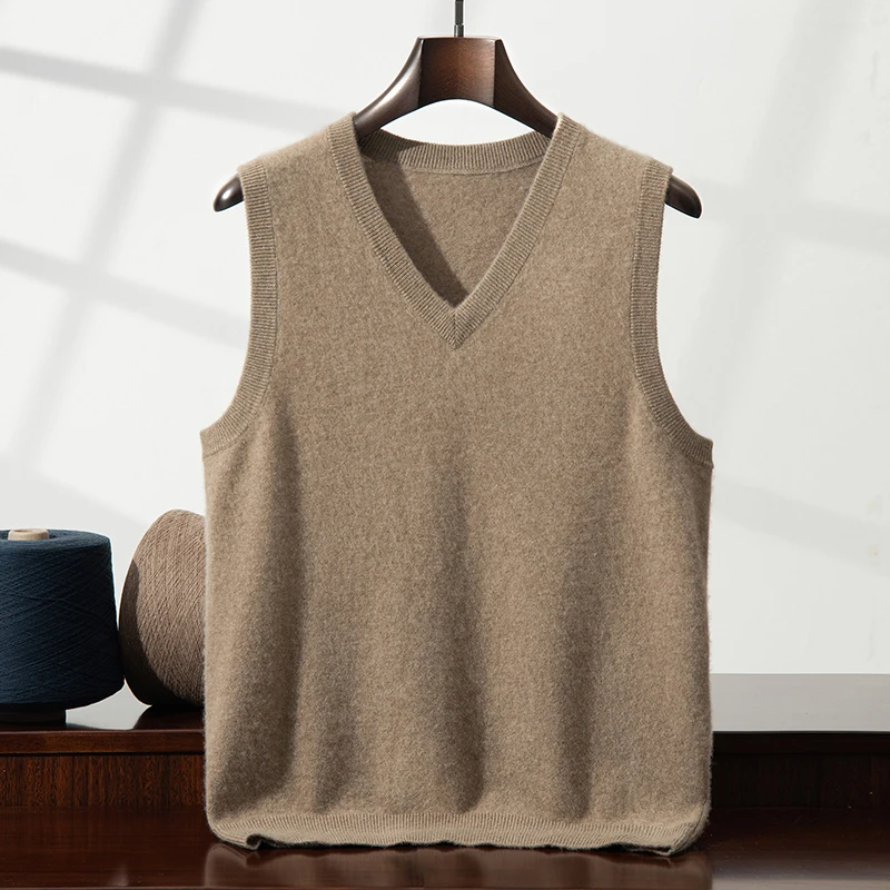 Men's V-Neck Pullover Sleeveless Vest 100% Pure Cashmere Soft Fashionable Casual Base Sweater 2026 New view 2