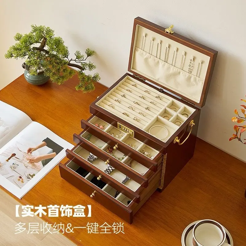 Solid Wood Jewelry Box with Foam Mail-Order Packaging Large Capacity Elegant Jewelry Case Organizer