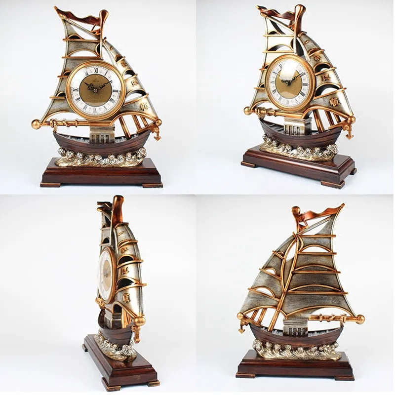 personality three-dimensional sailboat clock auspicious ornaments Chinese office desk decoration crafts