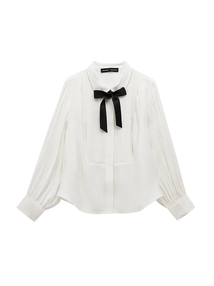 Women's winter French Chanel style fashion temperament versatile lapel long-sleeved bow tie shirt