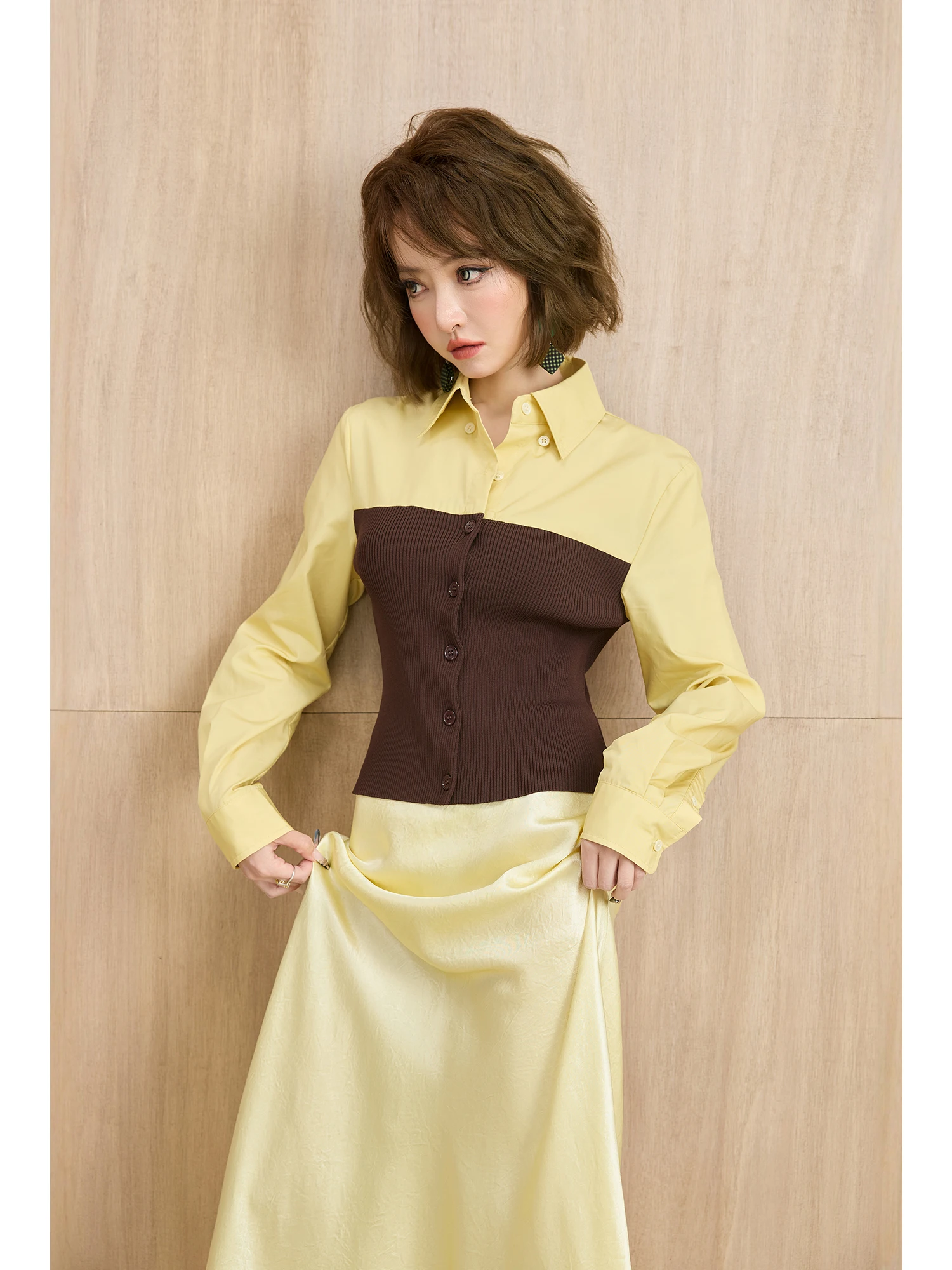 

Faionable Color Blo Slim Fit Knit irt Women's Design Sense Patchwork Spring New Arrival Breathable Skin FriendlyMIUCO