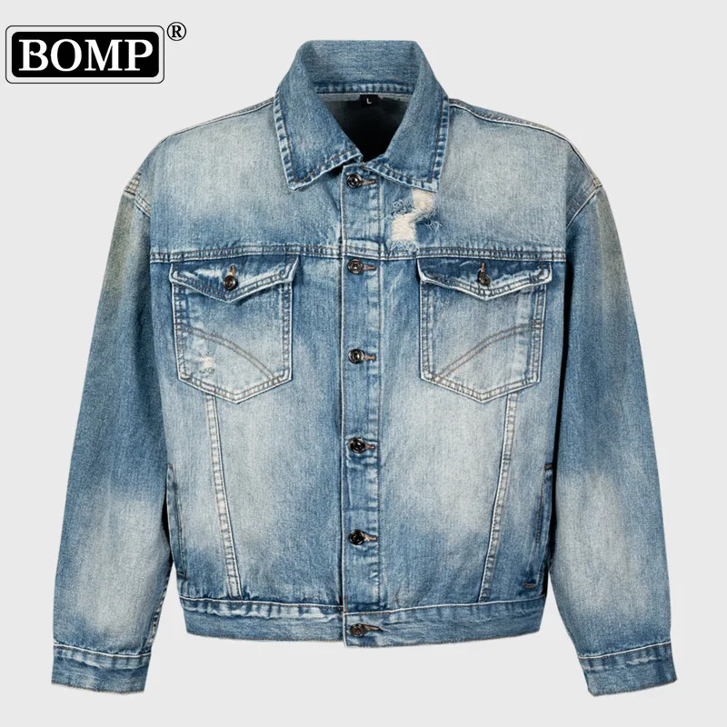 [BOMP] Men's Washed Old Jackets Jackets, Same Style Shoulder Tears, Small Damage Jeans