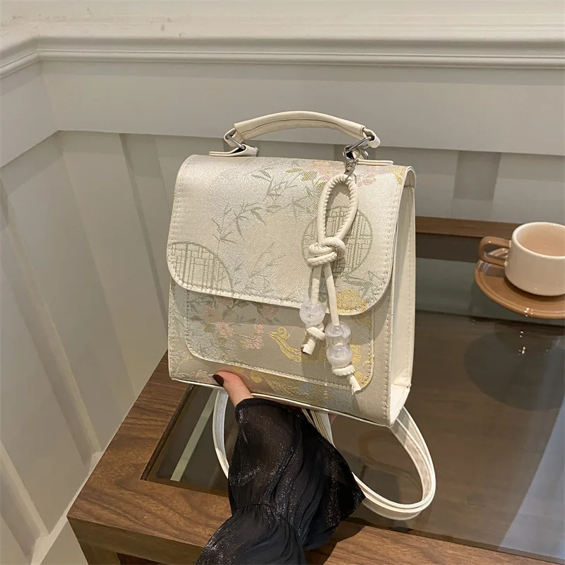 Fashion jacquard embroidery small backpack going out travel bag schoolbag