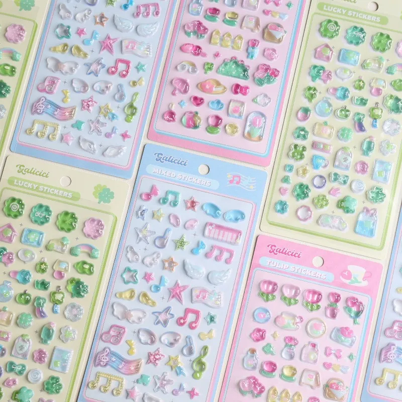 Korean Style 3d Embossed Musical Notes Tulip Four-leaf Clover Stickers for Scrapbooking Craft Supplies Phone Water Bottle - view 4