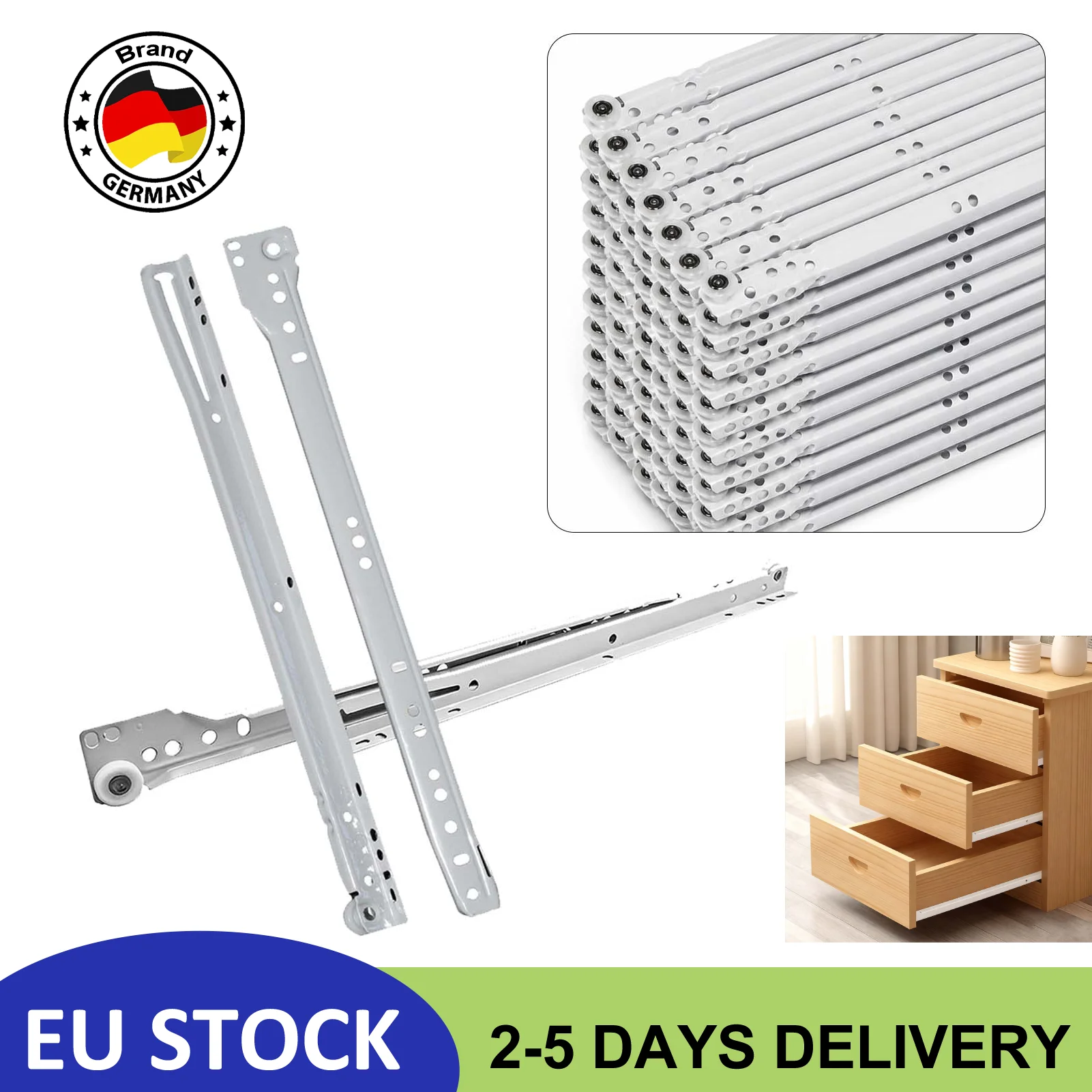 25 Paare robuste Halbauszug-Schubladenschienen mit Rollenführung, langlebig, leichtgängig und verschleißfest, einfache Montage, ideal für Schubladen, Schränke und Möbel