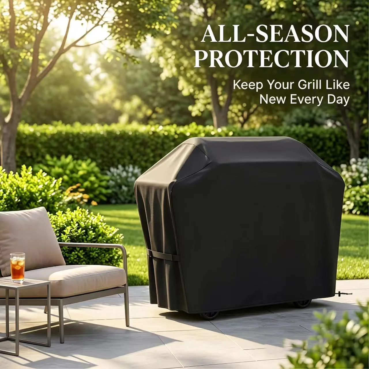 Universal BBQ Grill Cover 22-72 Inch, Waterproof Anti-UV Fade Resistant, Heavy Duty Gas Grill Cover with Hook-and-Loop Straps
