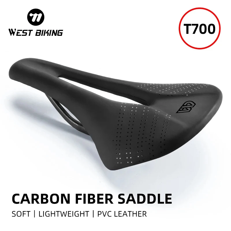 

WEST BIKING T700 Ultralight Carbon Fiber Saddle MTB Road Bike Hollow Comfortable Seat Cushion 230*150mm Bicycle Racing Saddle