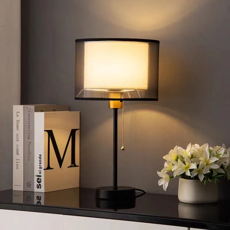 American fabric table lamp Nordic vintage Luxury gold black decoration Lamp Living Room bedroom bedside lamps office table lamps