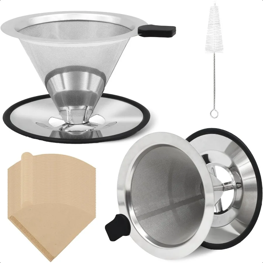 

2 Pcs Pour Over Coffee Dripper Stainl Steel Coffee Filter Reusable Double Layer Filter Pour Over Coffee Maker 12 Cups Cone Coff