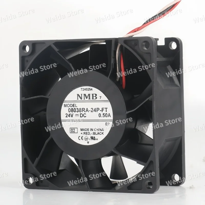 Original NMB 5V 12V 48V AC EC 8038 80X80X38MM 8CM inverter three-wire Chassis Durable 08038RA24P-FT cooling fan DC 24V 0.50A