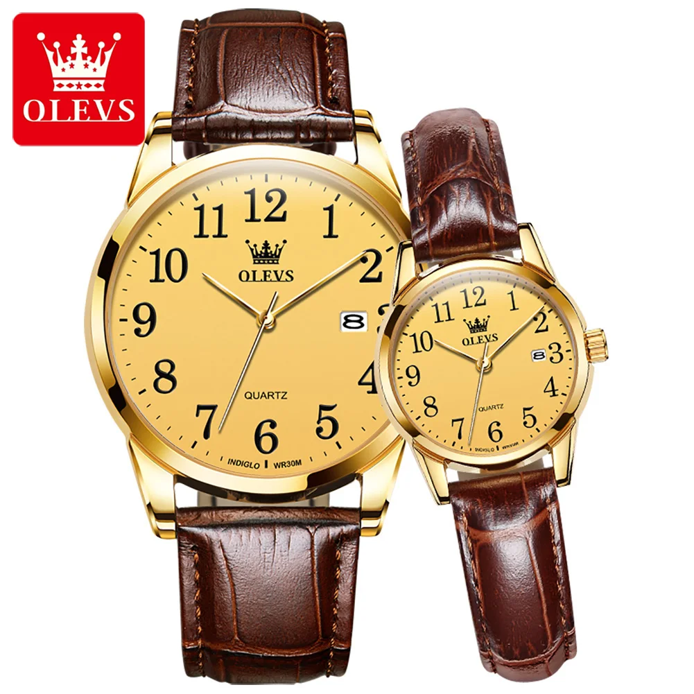 

Olevs Loves Fashion Quartz Watch Leather Strap Waterproof Luminous Hands Business Gold Wristwatch Gift Boyfriend Luxury Clock