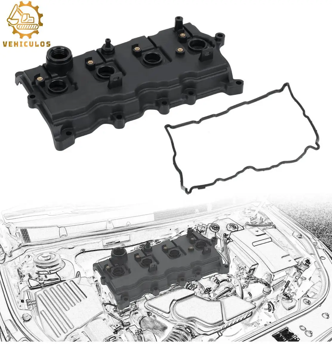 

13264-JA00A 13270-JA00A Engine Valve Cover w/ Gasket & Bolts & Cap For 2007-2012 Nissan Altima Sentra SE-R 2.5L L4 ELECTRIC/DOHC