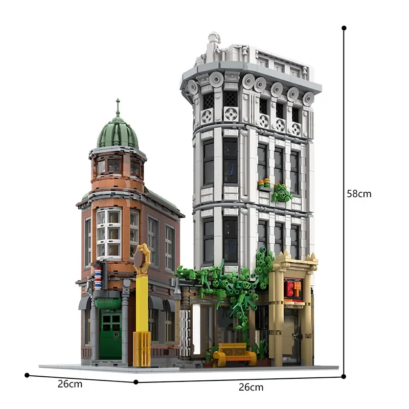 MOC Flatiron Edifice salon de coiffure quartier général blocs de construction ensemble Architecture moderne maison idée briques idée jouets enfants cadeaux