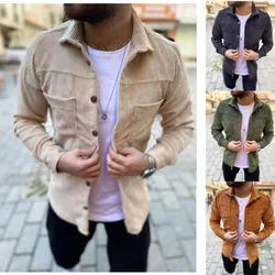 Mens Vintage Corduroy Coat Autumn Loose Jacket Spring Turn-down Collar Shirt Casual Outdoor Male Short Streetwear 2024 New