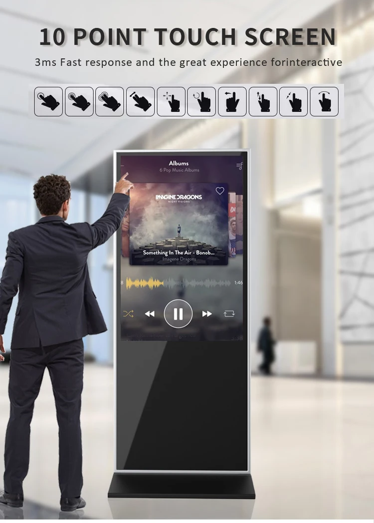 Quiosque de chão com sinalização digital e display Wi-Fi, tela LCD sensível ao toque, totem de 32 polegadas para publicidade interna.