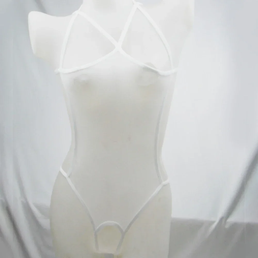 Women Sexy Open Crotch Sheer Mesh Lingerie Bodysuit See Through Ultra-thin Strappy Backless High-cut Leotard Nightwear Clubwear