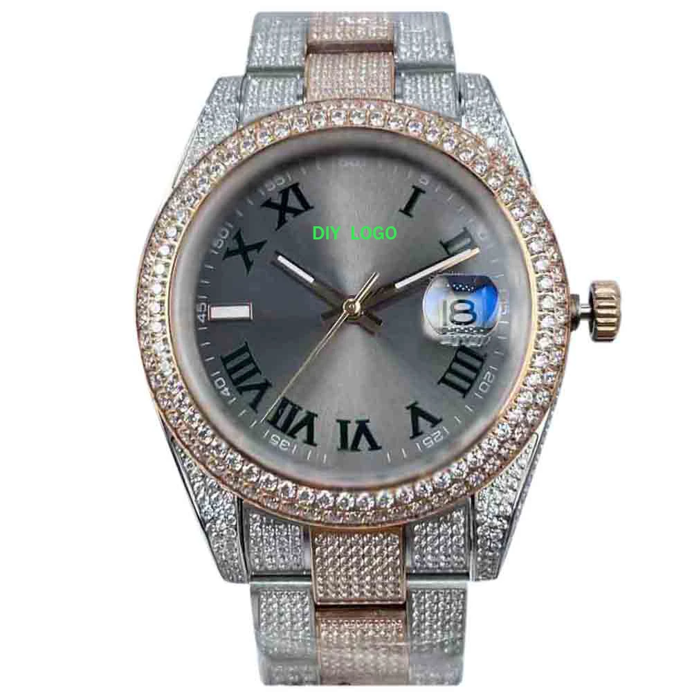 Customized LogoElegantElegant 41mm men's automatic watch, diamond watch with Roman numeral mechanical movement, men's gift