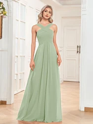 XUIBOL Elegant Prom Chiffon Green Long Backless Evening Dress Women 2024 Wedding Party Gowns Bridesmaid A-line Floor-leng Dress