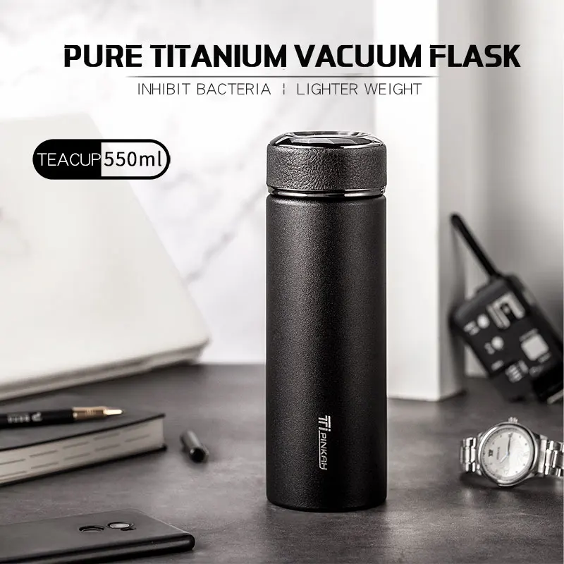 PINKAH 550ml Double Layer Pure Titanium Business Travel Thermos Cup Office Bubble Tea Pure Titanium Tea Leak Gift Cup