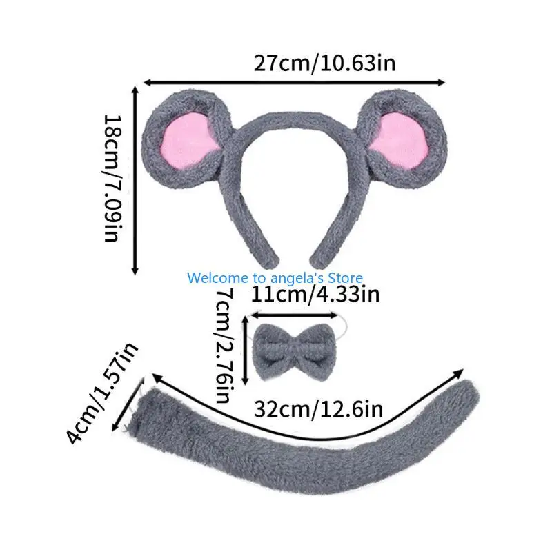 X4YC مجموعة إكسسوارات زي الفأر 6 قطع، عصابات رأس لآذان الفأر نظارات شمسية دائرية قابلة للطي وقفازات بيضاء وربطة عنق #6