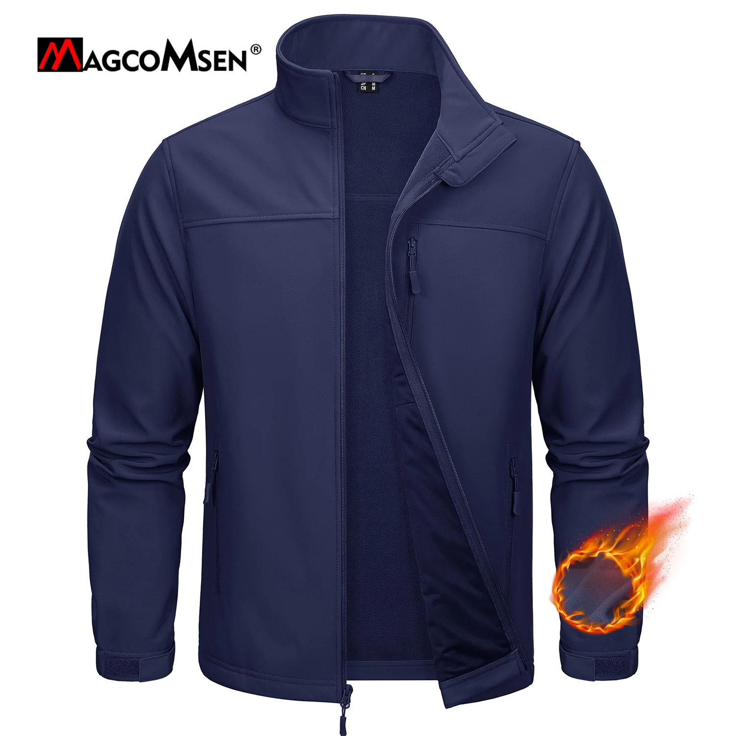 MAGCOMSEN Mens Fleece Softshell Jackets Waterproof Full Zip Winter Working Jacket Outdoor Trekking Hiking Jacket Windbreaker