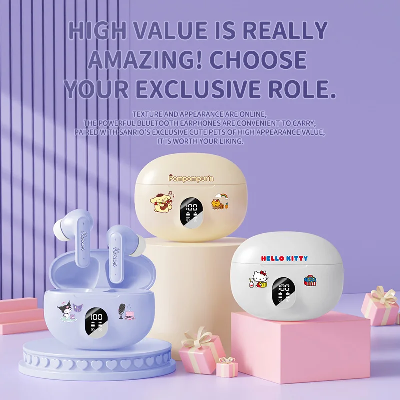 

TWS Wireless Earphones D56 with Digital Display Noise Reduction In-Ear Kitty Cat Sports Running Music Headphones Long Endurance