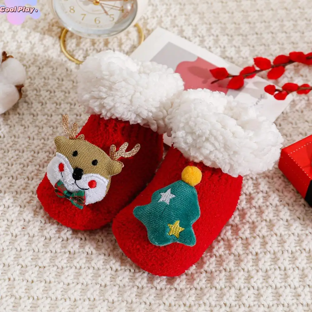 

Warm Lamb wool Christmas Baby Socks Soft Anti Slip Newborn Floor Sock Santa Claus Middle Tube New Year Toddler Socks 0-3 Years