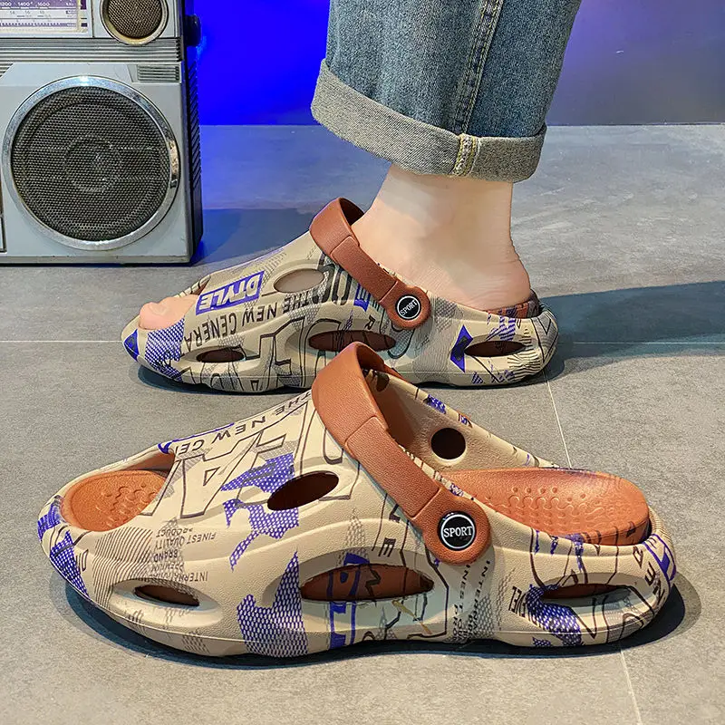 

Мужские тапочки с буквенным принтом, пляжная мужская обувь на платформе, летняя распродажа, дешевая обувь для взрослых, жидкость, стиль 2025, новые шлепанцы
