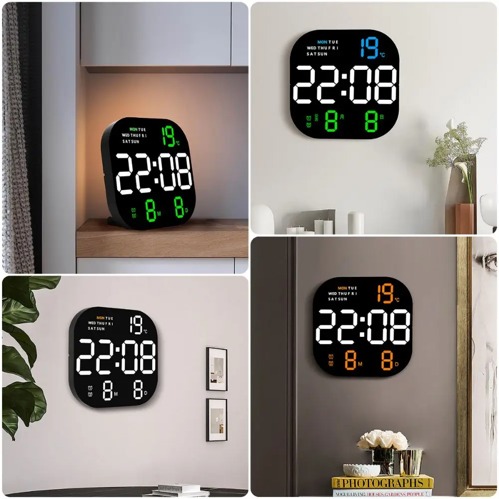 Modern Large Screen Alarm Clock Multicolor Remote Control Digital Clock LED Date Wall Mounted Clock Living Room