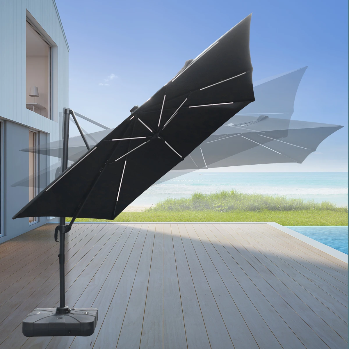 Gardening Tools Logo - カスタムガーデンローマンパラソルパティオバリパラソルテラス商業ロゴ屋外サンシェードソーラーLEDカンチレバー傘