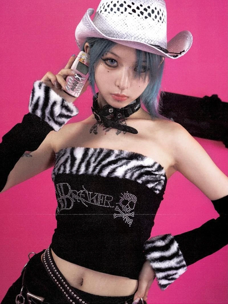 

Темный топ без бретелек с леопардовым принтом в стиле панк, женские перчатки на подтяжках с запахом на половину пальцев для женщин Y2k, пикантная женская одежда для девочек