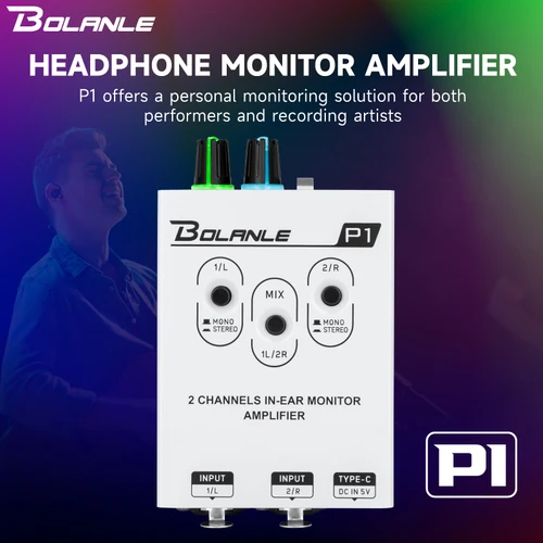 Imagen 2 del producto Mezclador Bolanle P1, amplificador de auriculares de monitoreo personal estéreo de doble canal en el oído IEM