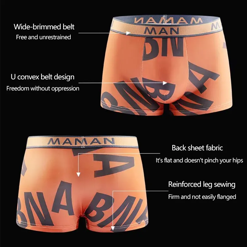 4 Pieces Men Boxers Shorts Underpants Underwear L XL XXL 4 Colors Mixing Sexy Soft Ice Silky Fashion Sports Casual