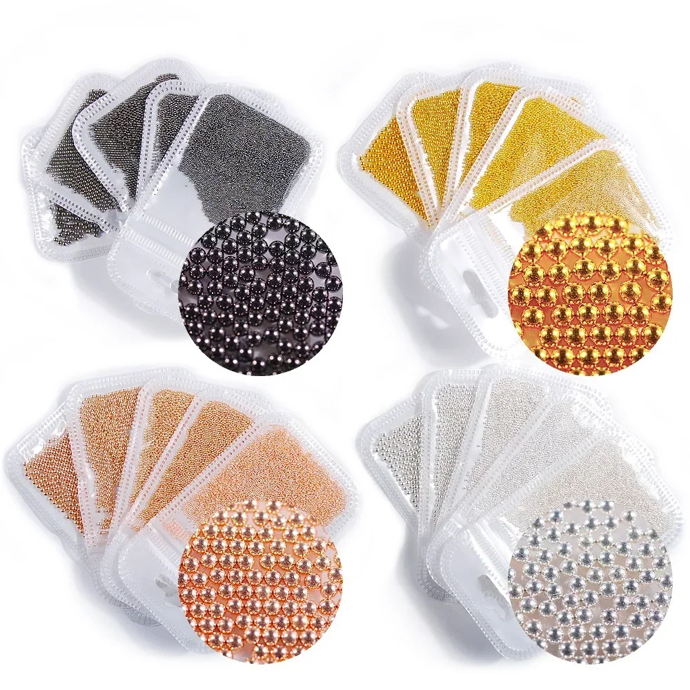 Dekoracje do paznokci 3D z dżetami, koraliki kawiorowe ze stali nierdzewnej o średnicy 0,6 mm - 2 mm, narzędzie do manicure, różowe złoto, szary srebrny