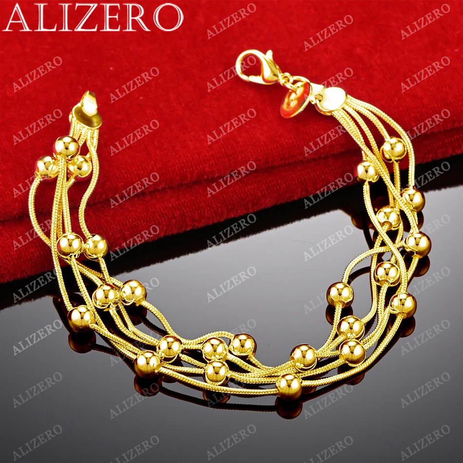 ALIZERO 18K Gold Bracelet Many Chains Beads Bracelets For Woman Fashion Wedding Birthday Party Gift Fine Jewelry Wholesale