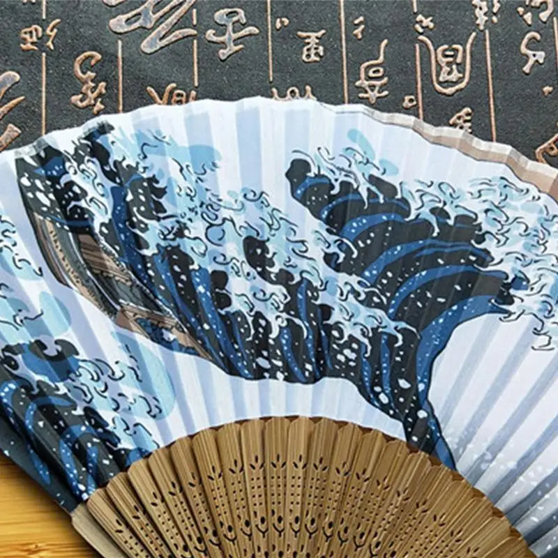 Japanese Fan Vinatge And Portable Japanese Wave Fan Hand Fan Mount FujiKanagawa Waves Folding Fan Pocket Fan Performances Tool