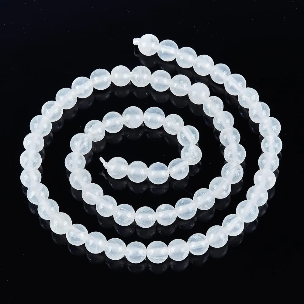 

67Pcs 6mm Natural Selenite Beads White Round Loose Gemstone Beads for Bracelet Jewelry Making DIY 1 Strand 15.7Inch