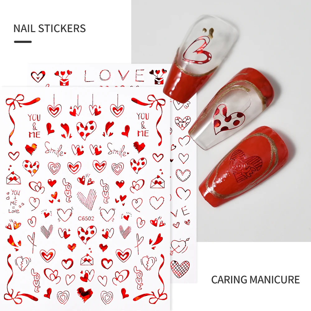 

4pcs Sweet Valentine Love You Nail Art Stickers Black Heart Geometry Line Letter Adhesive Decal Flower Simple Manicure Supplies