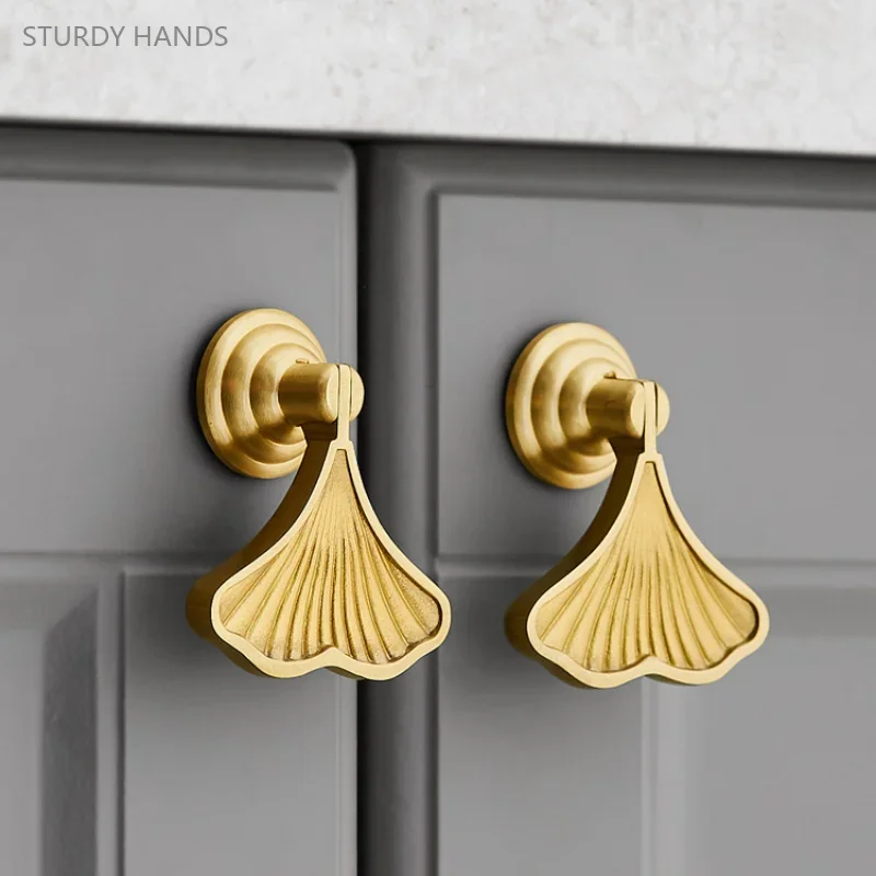 1 brass ginkgo leaf cabinet door handle Nordic light luxury cabinet door simple small handle furniture hardware accessories