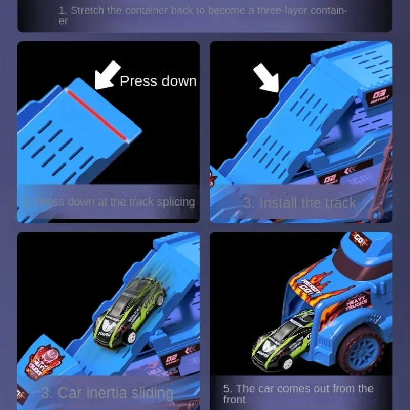 Duży Składany Transformujący Się Transporter Ciężarówka Szyna Przesuwna Samochód Zabawki dla Dzieci Przechowywanie Katapulta Tor Wyścigowy Pojazd Chłopiec Prezent Urodzinowy