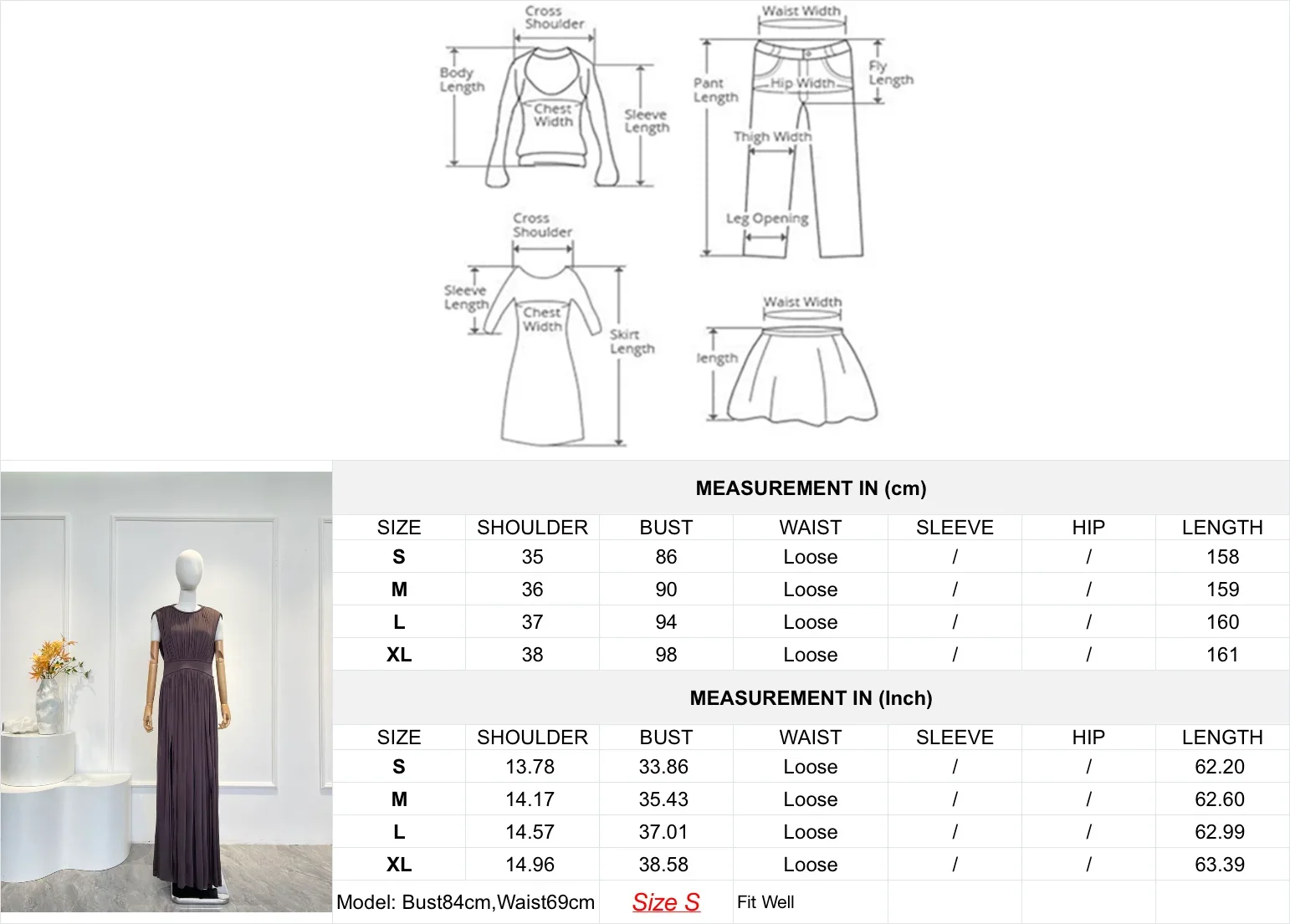2025 Nuevo vestido largo con dobladillo y pliegues sin mangas color café marrón para mujer elegante